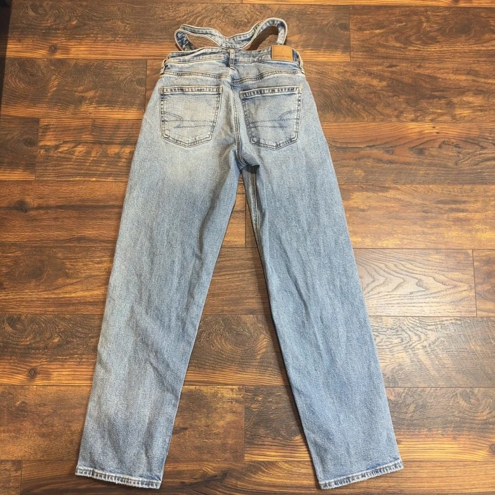 American Eagle Double Waist Band Baggy Straight Jeans Light Wash Size 0 Mom Jean